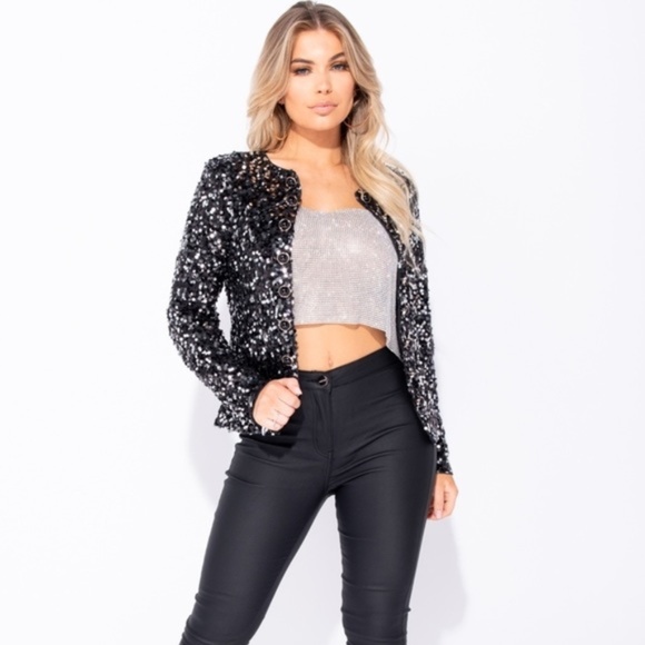 Confetti Queen Black Sequin Dome Button Blazer - Picture 5 of 8